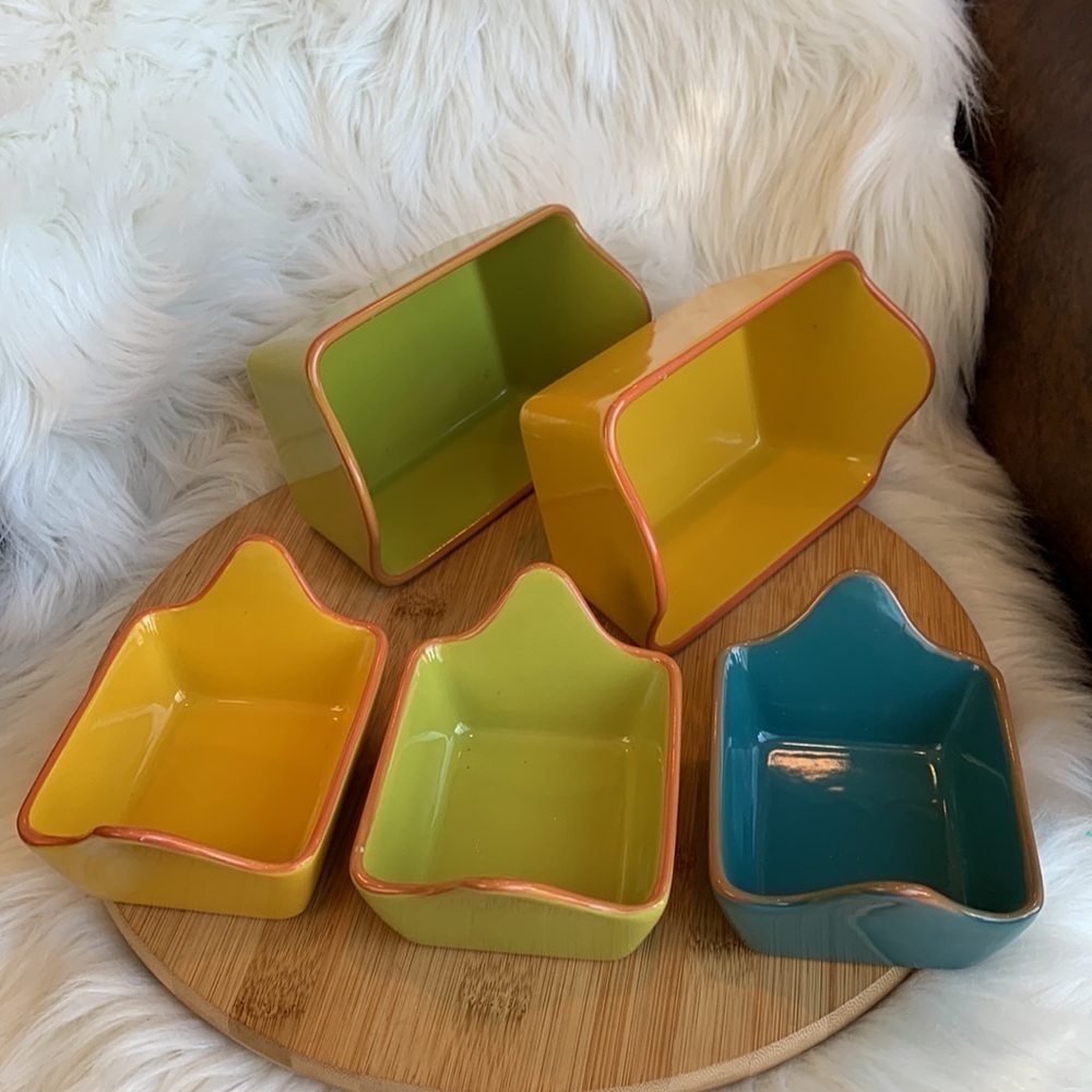 Costa Del Sol | 5 Colorful Fiesta Ceramic Pottery Baking Ramekins Loaf Dishes